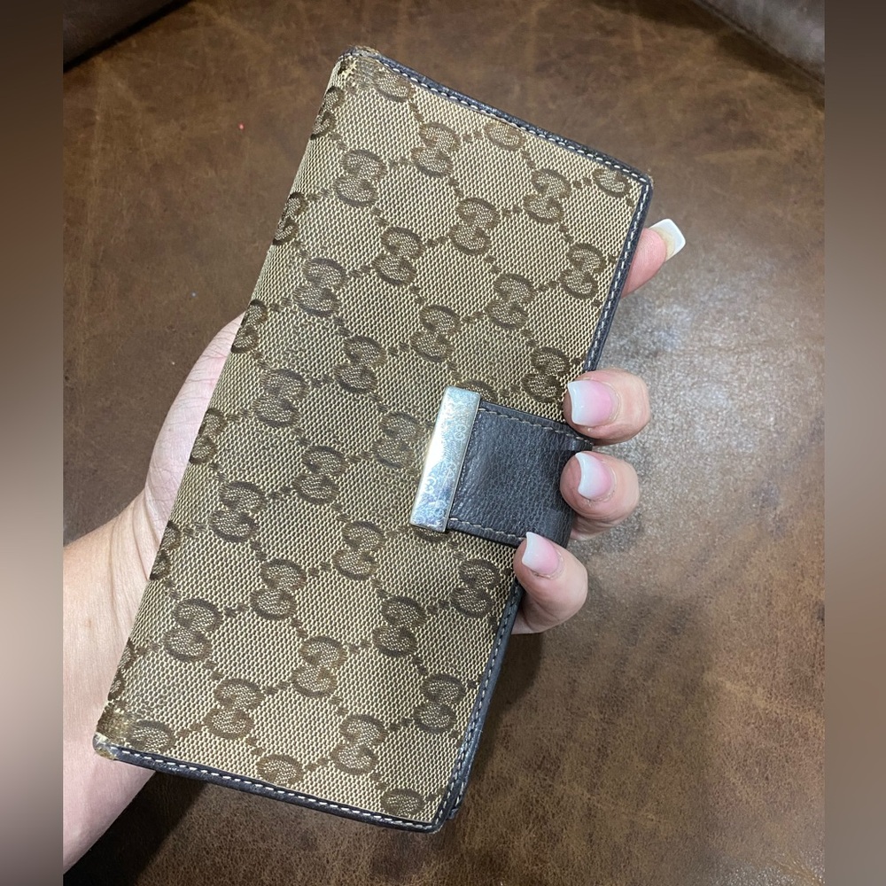 Gucci Tan & Brown Guccissima wallet GG monogram leather